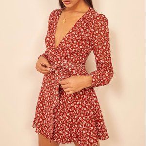 Reformation red & white wrap mini dress size M